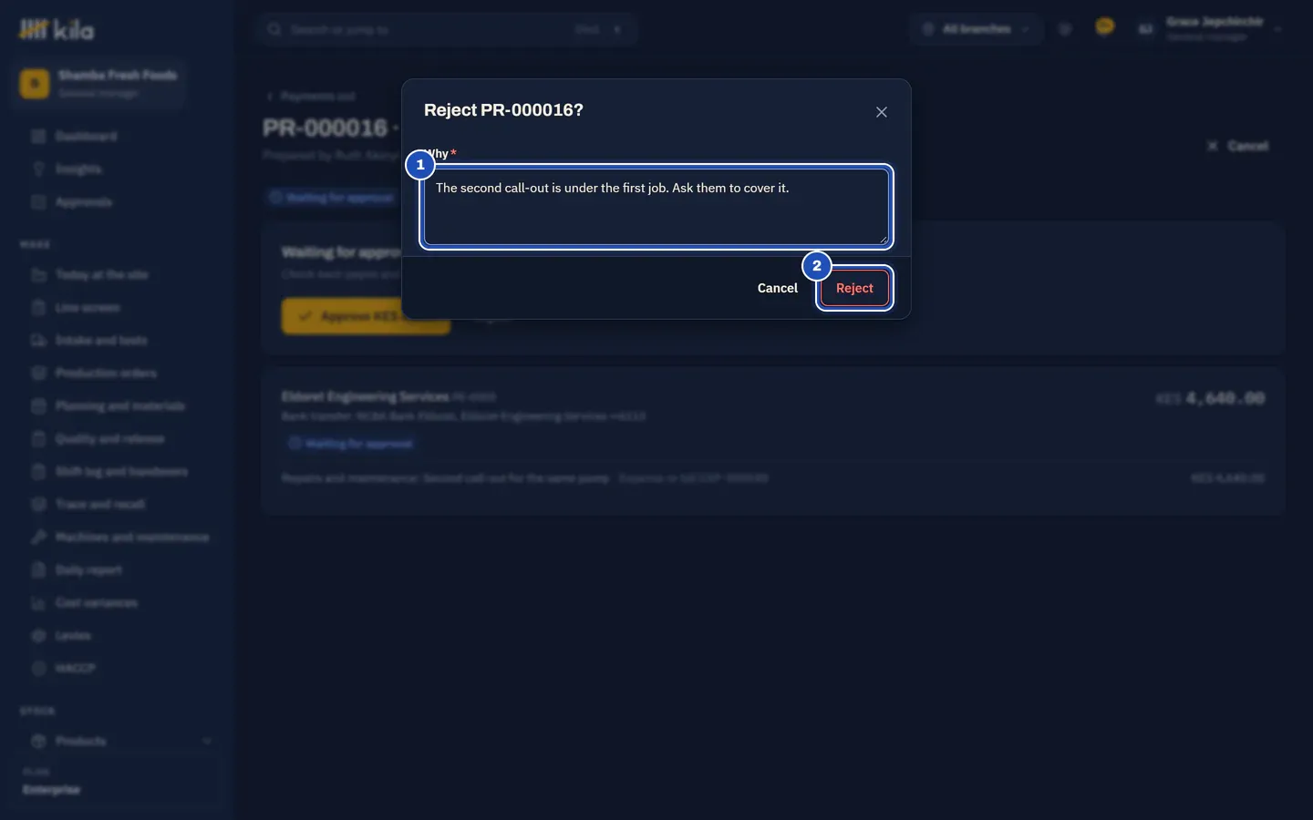 Rejecting a run: why (1) and Reject (2).